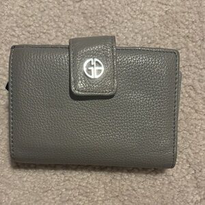 Gray Leather Wallet with Round Monogram Snap